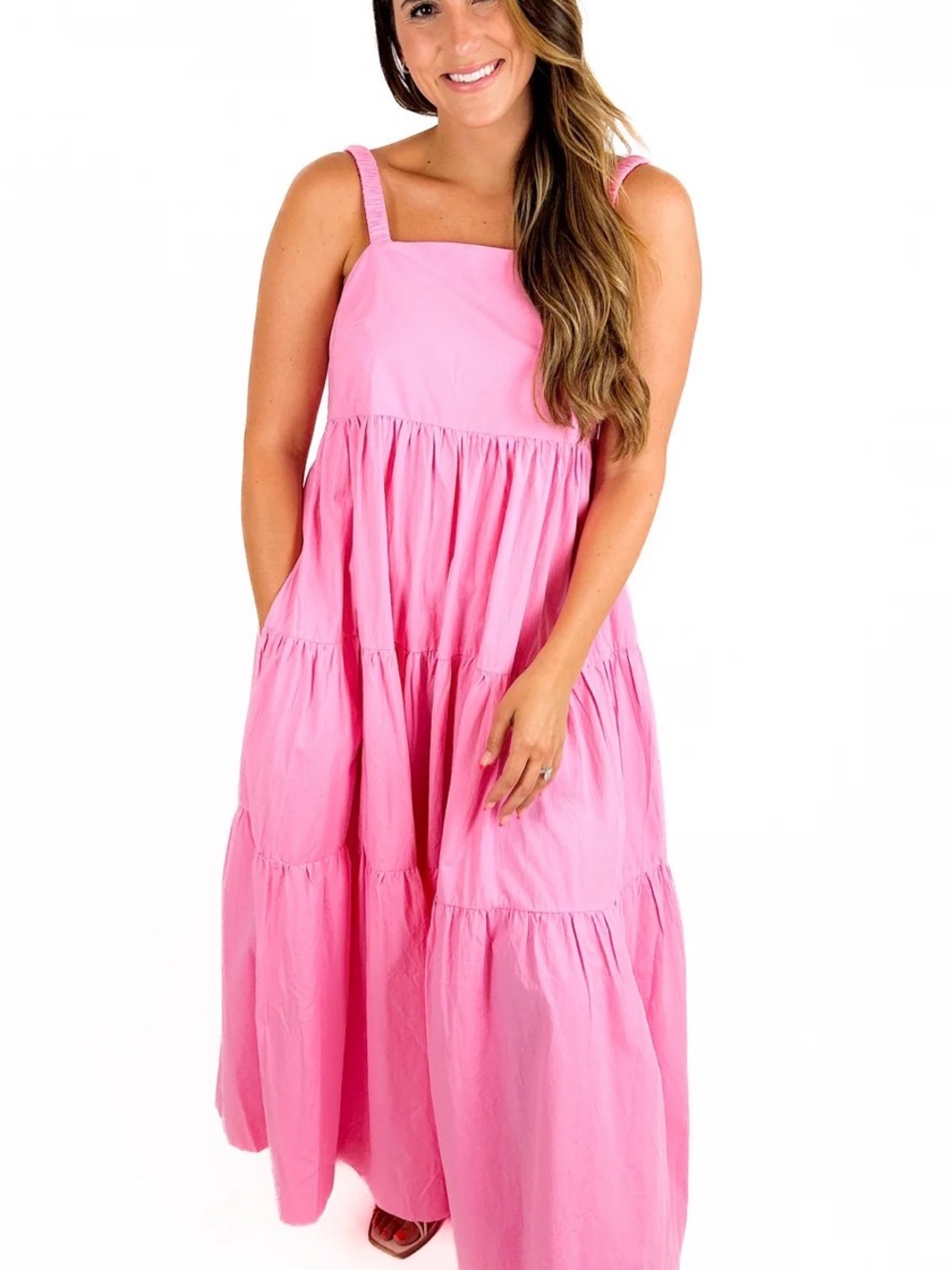 Karlie Bubblegum Pink Tiered Maxi Dress